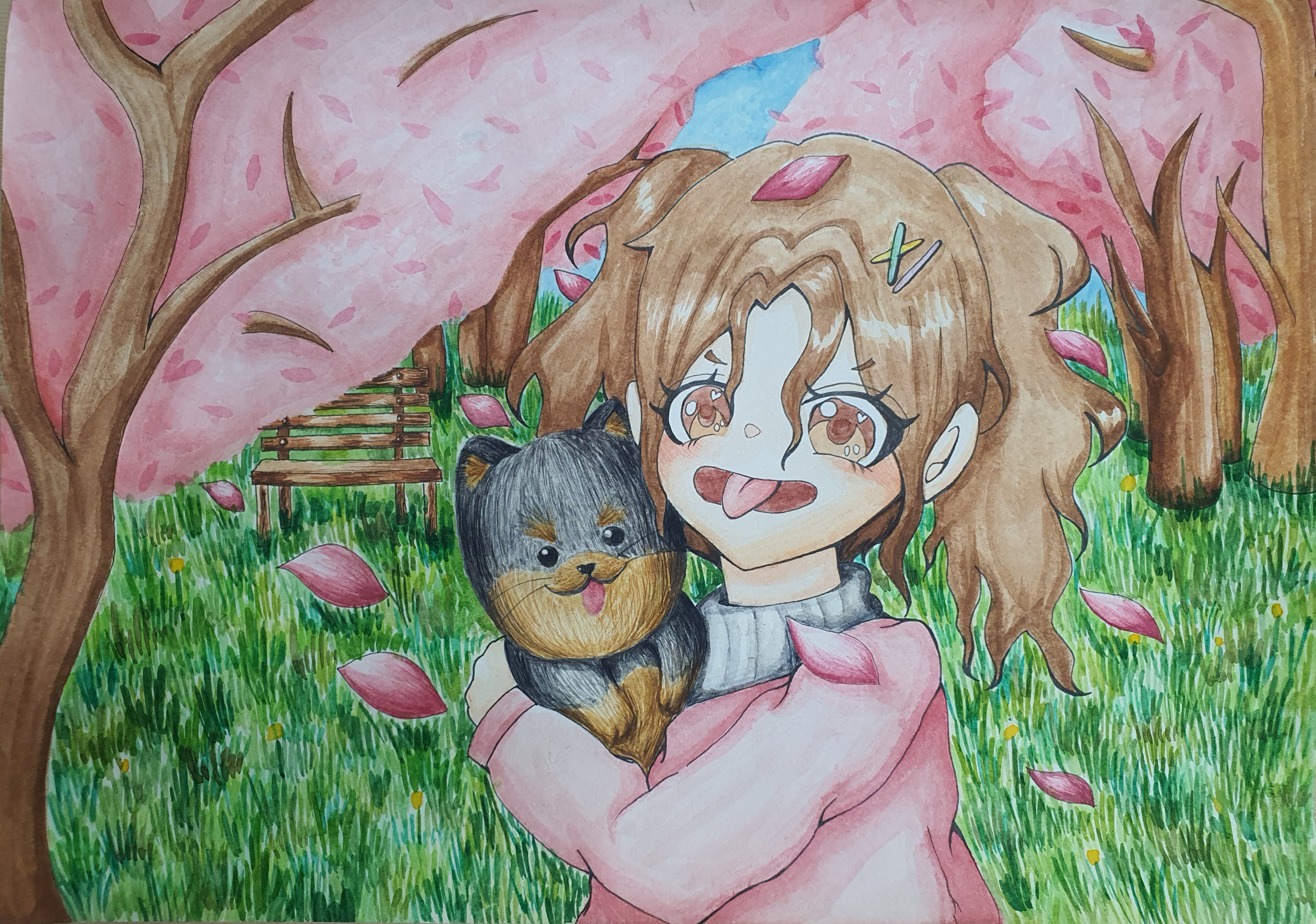 강아지의 표정을 따라하는 소녀 썸네일